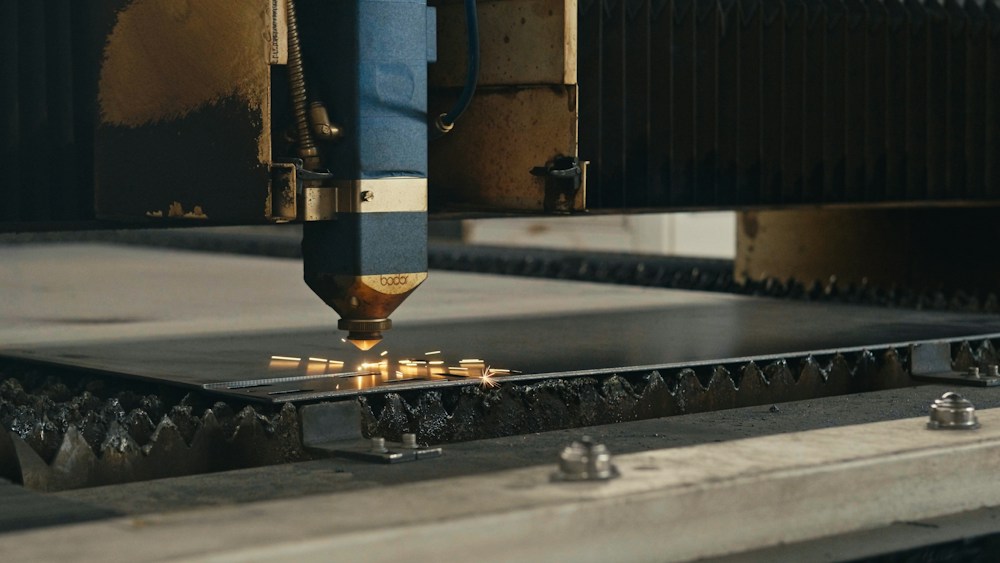 Mild steel plate being cut